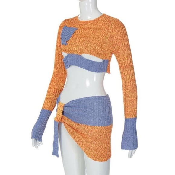 HALF HEART Orange and Blue Knit Two-Piece Set size small - Picture 3 of 6